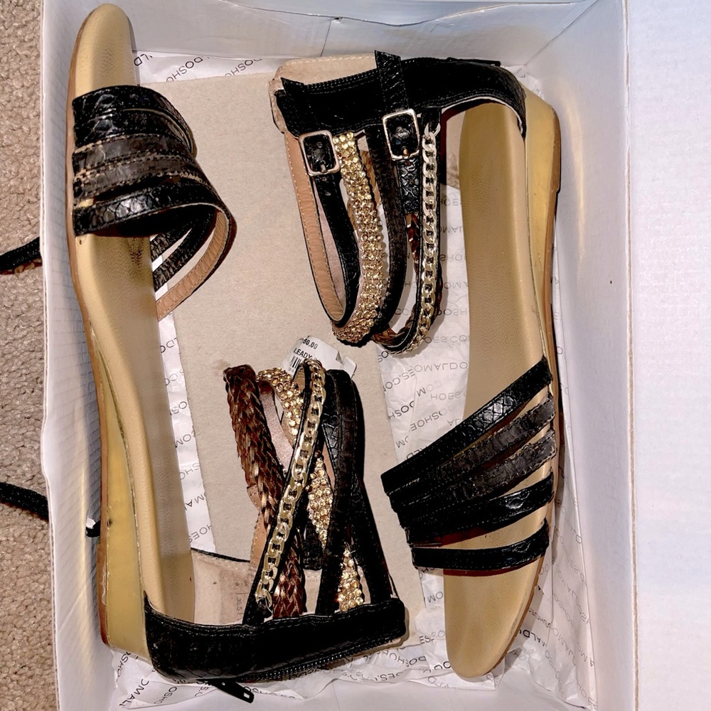 ALDO Black Sandals with Gold Chain inspired straps (Size 8)